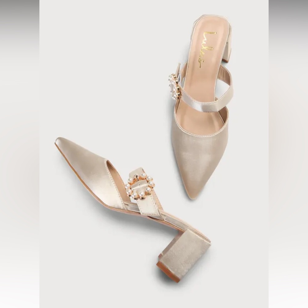Ivory Satin Pearl Point-Toe Mule